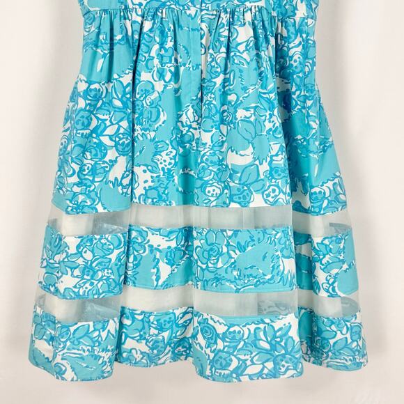Lilly Pulitzer Women's Ollie Floral Fit & Flare Mini Dress Size 0 Turquoise Blue - Picture 9 of 13
